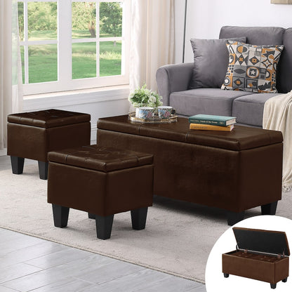 Large Storage Ottoman Bench Set, 3 in 1 Combination Ottoman, Tufted Ottoman Linen Bench for Living Room, Entryway, Hallway