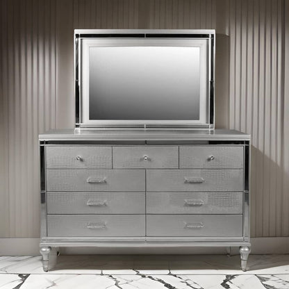 Lee 38 x 50 Dresser Mirror, Modern LED Light Trim, Hardwood Frame – Silver