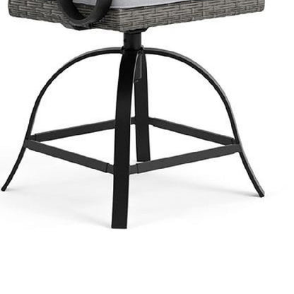 Leki Swivel Counter Height Chair Set of 2, Gray Rattan, Black Metal