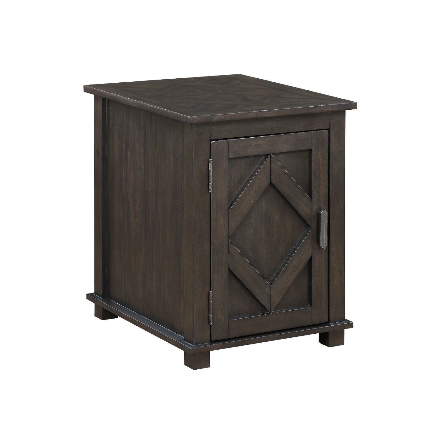 Leky Chairside Table, 22 Inch, 1 Cabinet with Adjustable Shelf, Brown