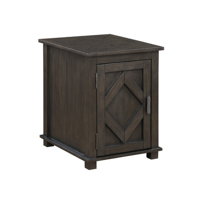 Leky Chairside Table, 22 Inch, 1 Cabinet with Adjustable Shelf, Brown