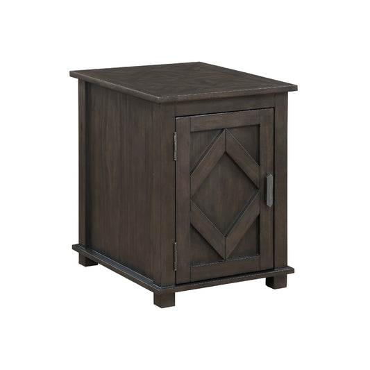 Leky Chairside Table, 22 Inch, 1 Cabinet with Adjustable Shelf, Brown