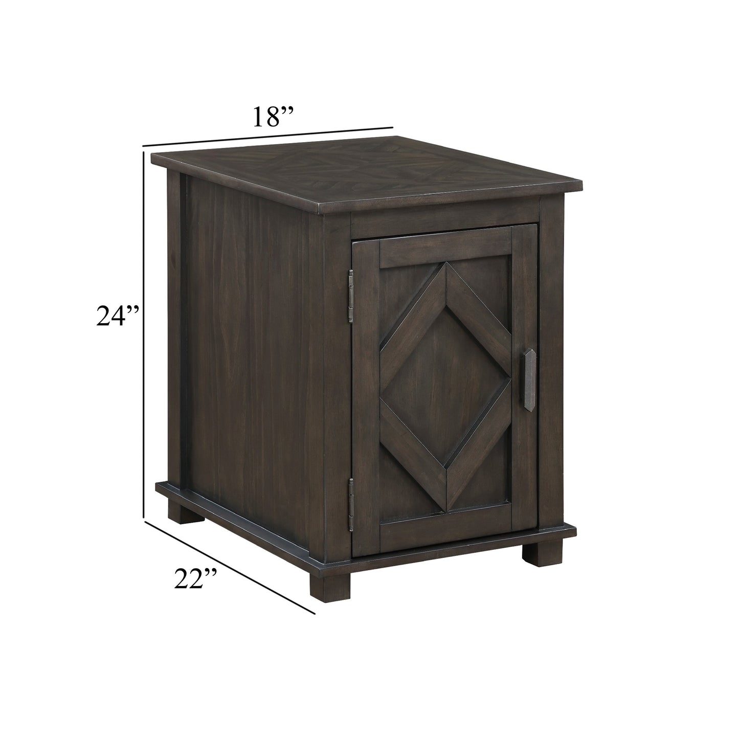 Leky Chairside Table, 22 Inch, 1 Cabinet with Adjustable Shelf, Brown