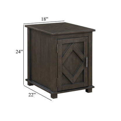 Leky Chairside Table, 22 Inch, 1 Cabinet with Adjustable Shelf, Brown