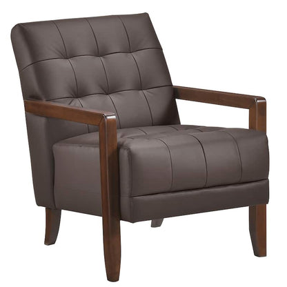 Lenie Accent Armchair, Button Tufted Dark Gray Leather, Brown Wood