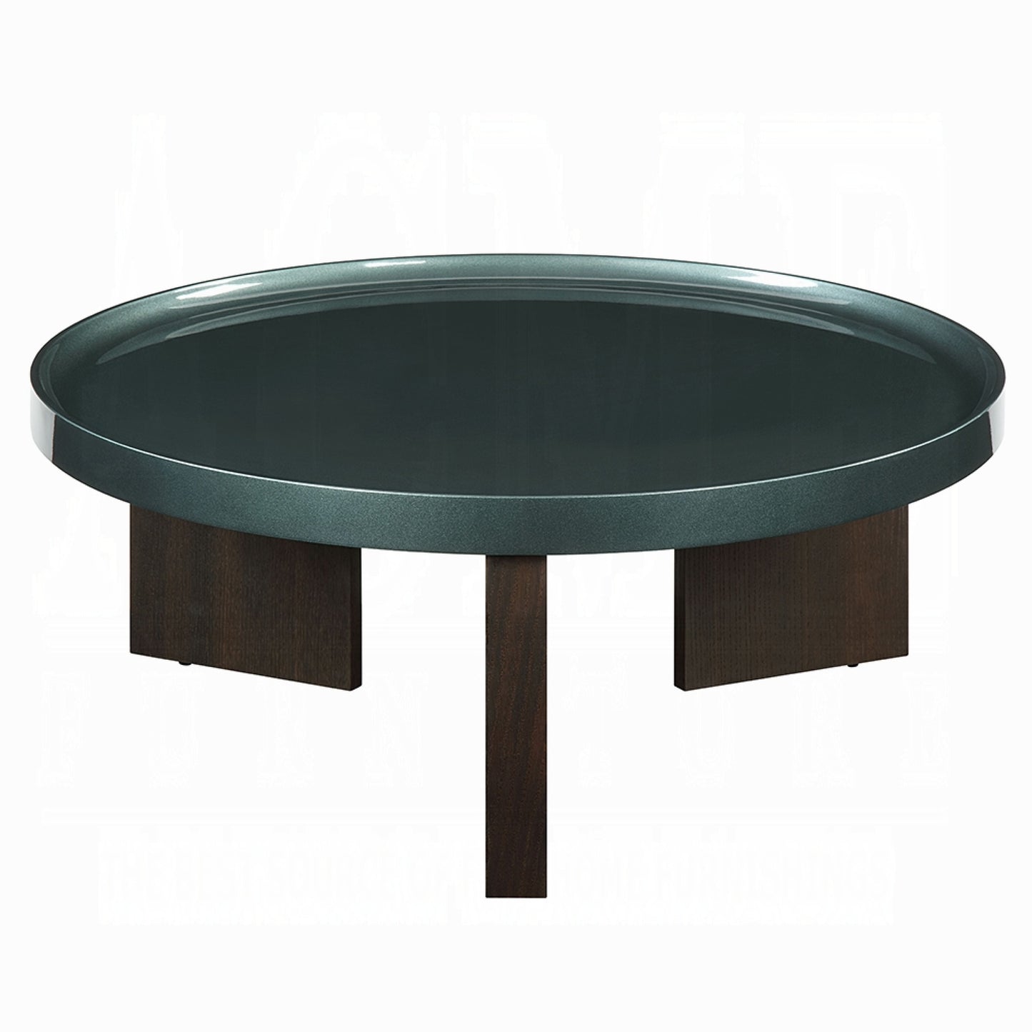 Lexy Coffee Table, 35 Inch Round Top, Low Profile High Gloss Blackish Green