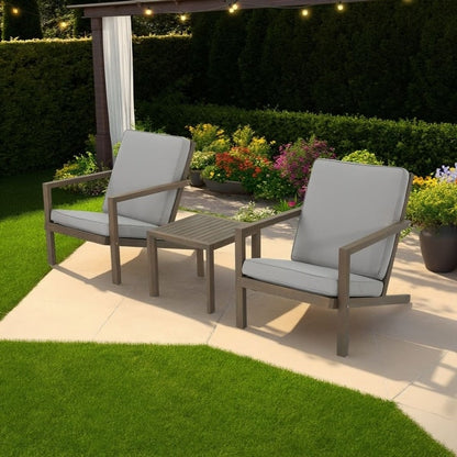 Liah Outdoor Patio Table Set, 2 Chair, Brown Acacia Wood, Gray Polyester