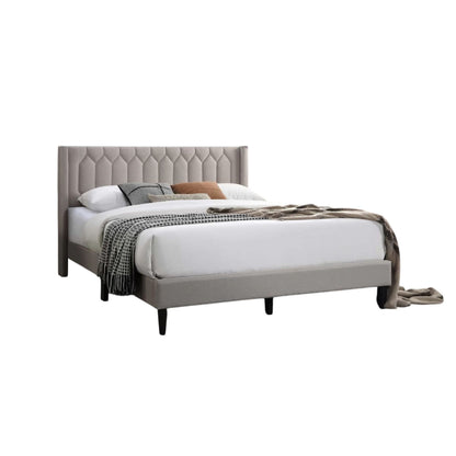 Liana Full Bed, Tufted Light Brown Burlap Upholstery, Foam Padding