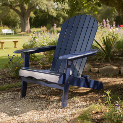Libo Outdoor Adirondack Chair, Blue Acacia Wood Frame, Slat Panels