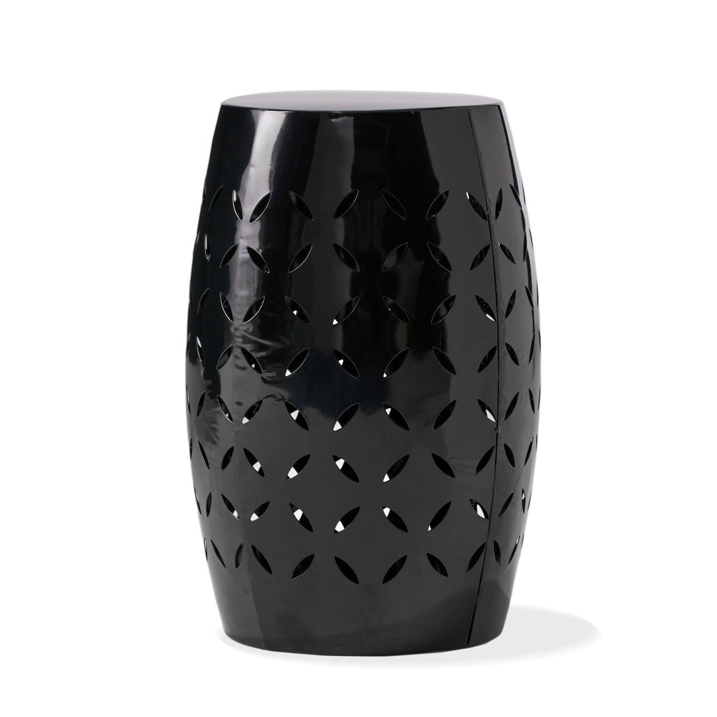 Lica Patio Side End Table, Barrel Shaped Lace Cut, 12 Inch Black Iron