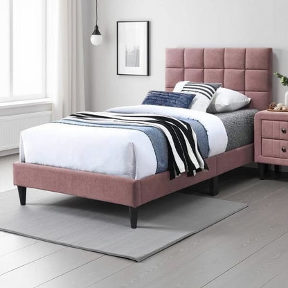 Lilian Full Bed, Tufted Gray Linen Upholstery, Biscuit Tufted Stitch