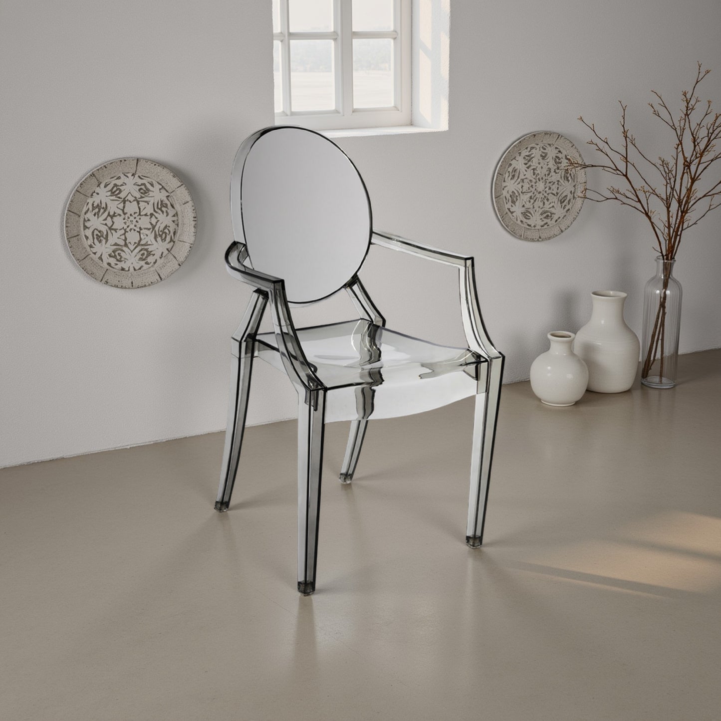 Lily 4pc Indoor Outdoor Dining Armchairs, Clear Gray Plastic