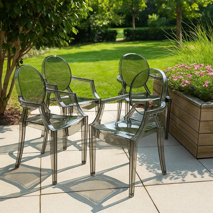 Lily 4pc Indoor Outdoor Dining Armchairs, Clear Gray Plastic