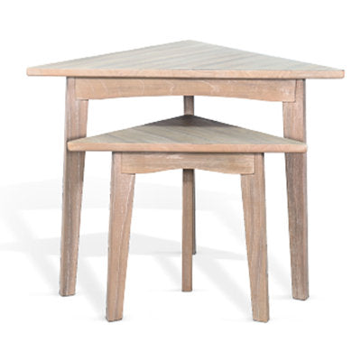 Liom Nesting Side Table Set of 2, Triangular Top, Black Solid Mindi Wood