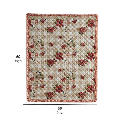 Lire 50 x 60 Inch Quilted Throw Blanket with Fill, Windflower Print, Red