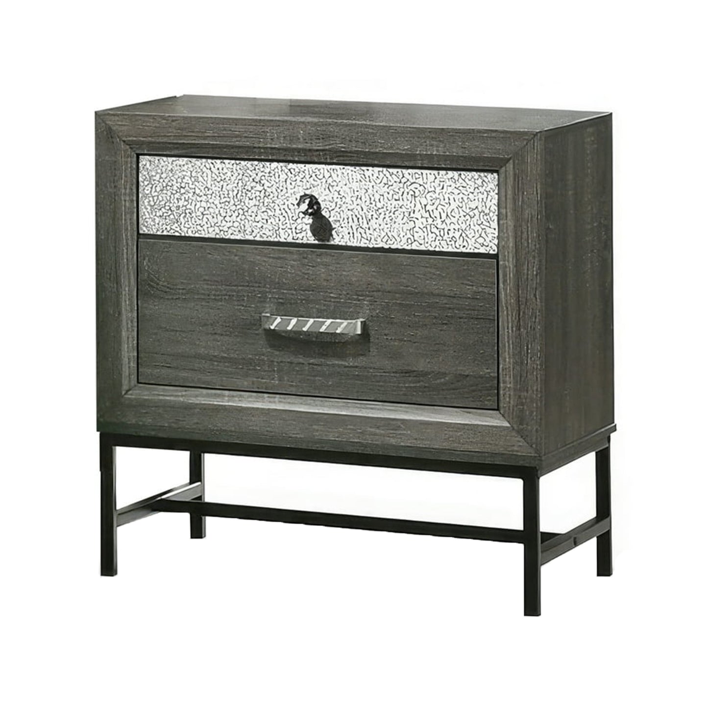 Lito 25 Inch Nightstand, 1 Drawer and Jewelry Tray, Glam Silver, Gray
