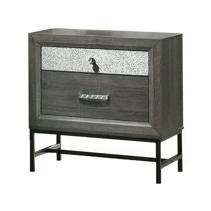 Lito 25 Inch Nightstand, 1 Drawer and Jewelry Tray, Glam Silver, Gray