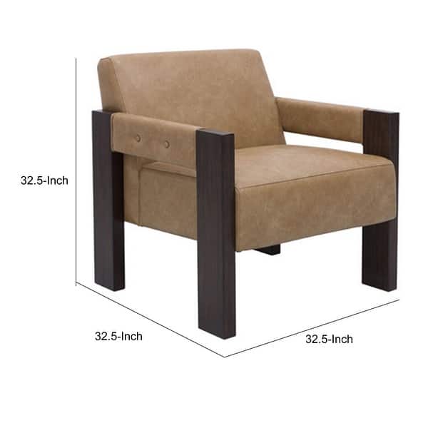 Live Accent Chair, Cushioned Seat, Brown Faux Leather, Espresso Brown Wood