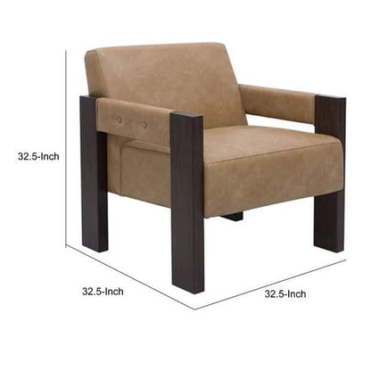 Live Accent Chair, Cushioned Seat, Brown Faux Leather, Espresso Brown Wood