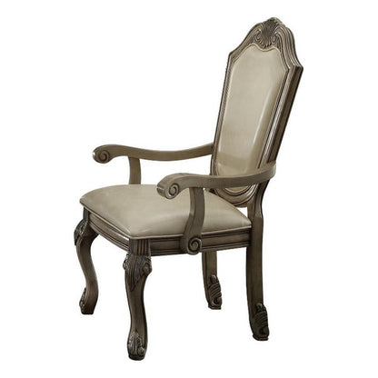 Loki 29 Inch Dining Armchair Set of 2, Antique White, Crown Top, Cushioned
