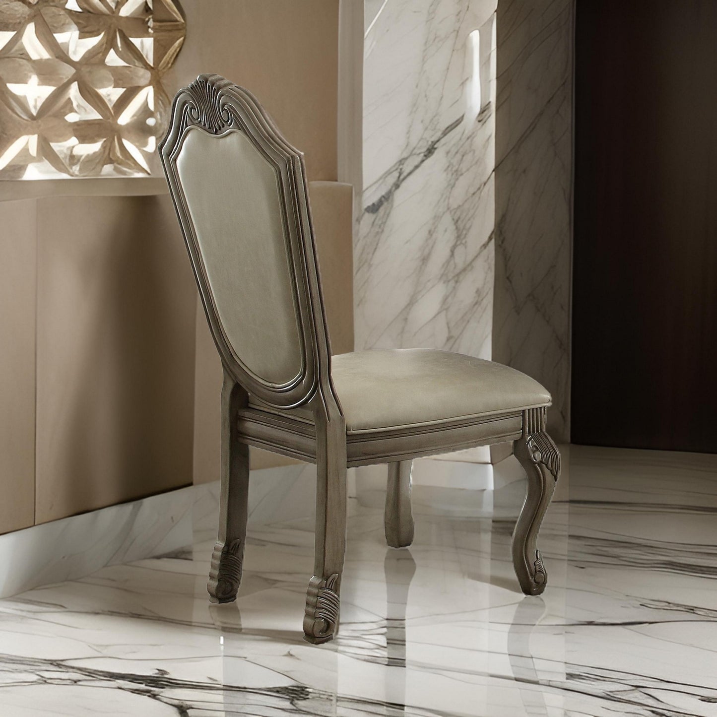 Loki 29 Inch Dining Armchair Set of 2, Antique White, Crown Top, Cushioned