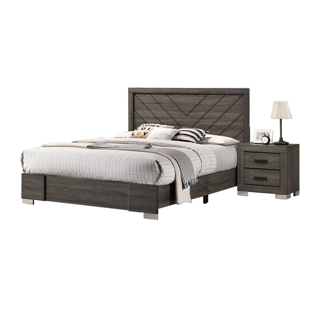 Lola Classic King Size Bed, Wood Grain, Strong Block Legs, Taupe Brown