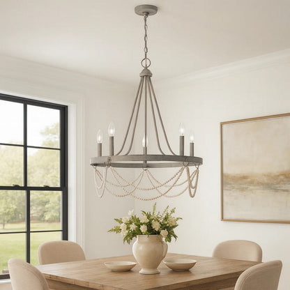Lony 26 Inch Chandelier with White Beaded Candelabra Design, Metal
