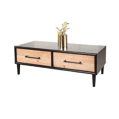 Lucas Coffee Table, 2 Drawers, Brown, Black Solid Rubberwood, 52 Inch