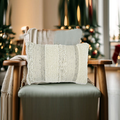 Lumbar Pillow Set of 4, 14 x 22 Inch, Polyester, Handwoven Beige Cotton