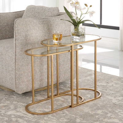 Valo 2pc Nesting Accent Table Set, Glass Oval Top, Retro Matte Black