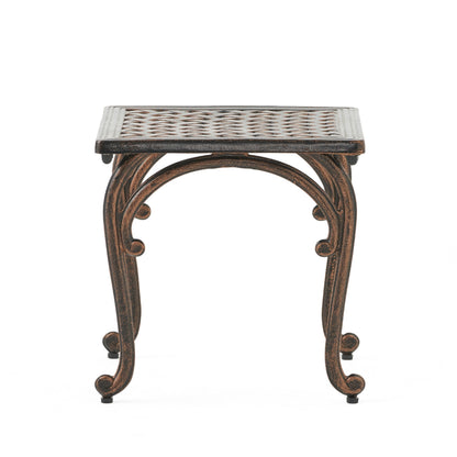 Lyra Outdoor Side End Table, Cabriole Legs, Brown Aluminium, 18 Inch