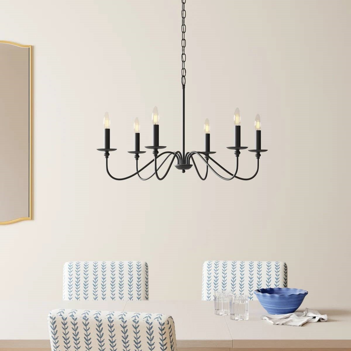 30-inch Contemporary Classic Dimmable 6-Light Chandelier in Matte Black