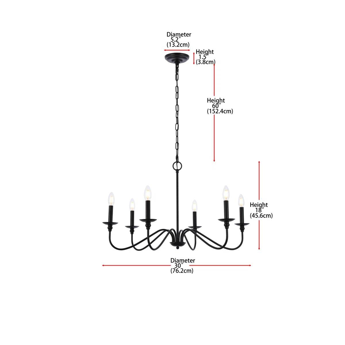 30-inch Contemporary Classic Dimmable 6-Light Chandelier in Matte Black
