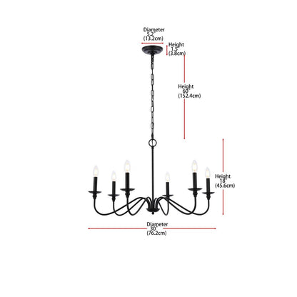 30-inch Contemporary Classic Dimmable 6-Light Chandelier in Matte Black