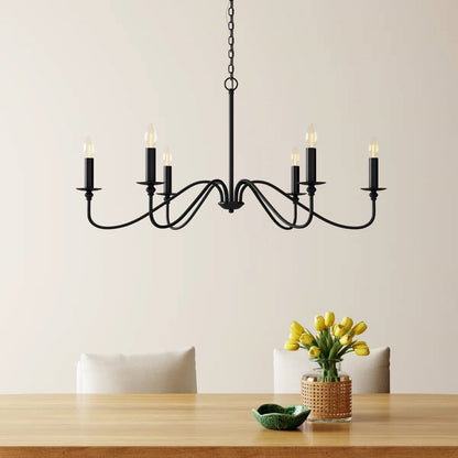 42-inch Traditional 6-Light Dimmable Chandelier in Matte Black Finish