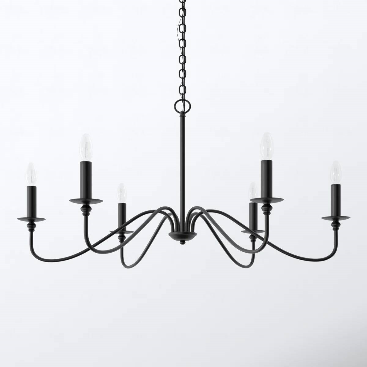 42-inch Traditional 6-Light Dimmable Chandelier in Matte Black Finish