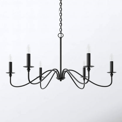 42-inch Traditional 6-Light Dimmable Chandelier in Matte Black Finish