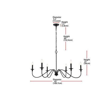 42-inch Traditional 6-Light Dimmable Chandelier in Matte Black Finish
