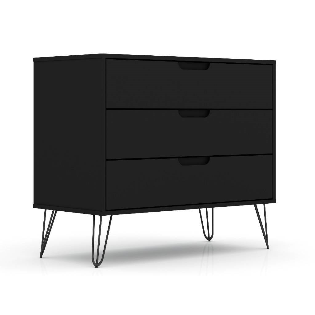 Modern Scandinavian Style Bedroom 3-Drawer Dresser in Black Wood Finish — Chic Home-Decor