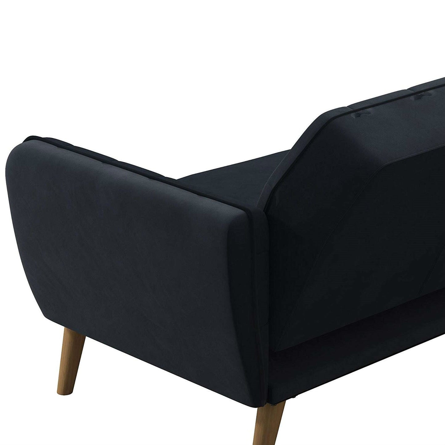 Memory Foam Blue Velvet Upholstered Futon Sofa Bed with Mid-Century Style Wood Legs