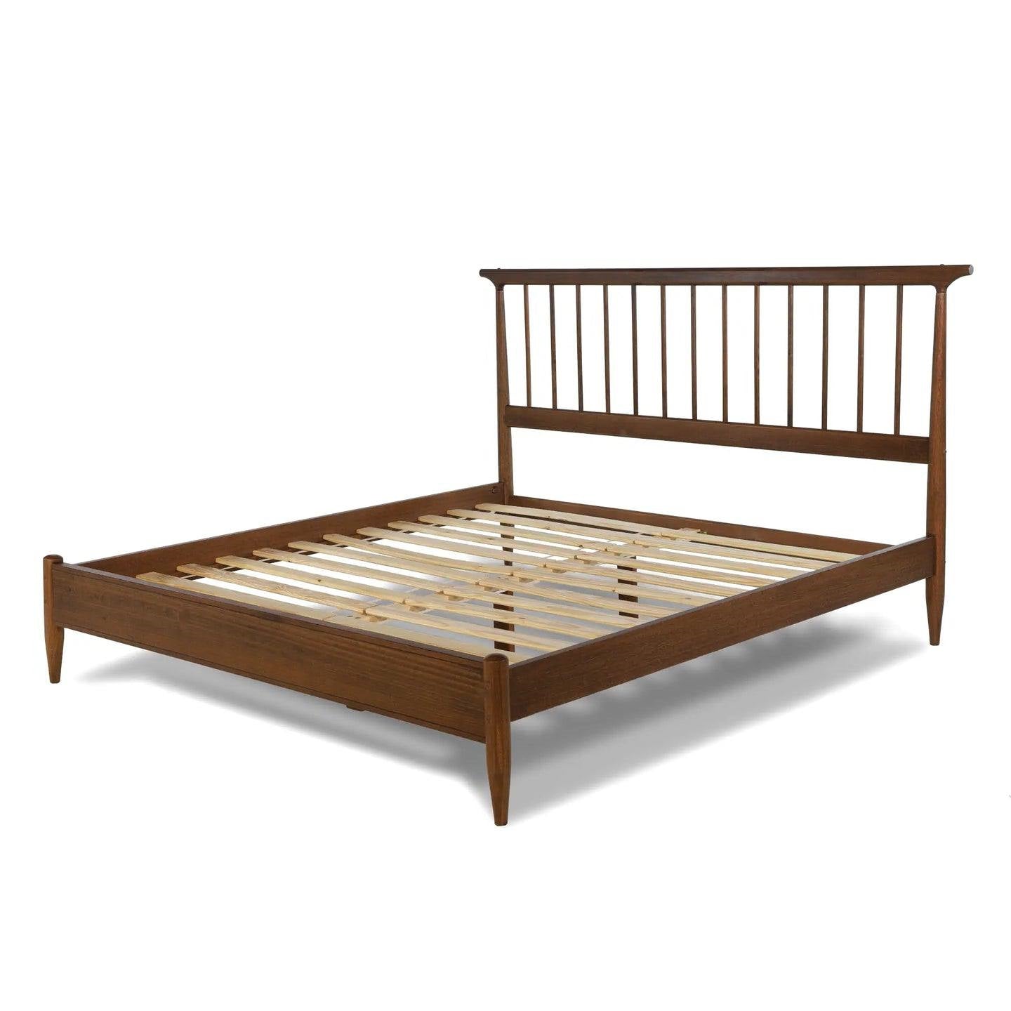 King Size Hardwood Mid Century Platform Bed Frame with Headboard in Walnut — Chic Home-Decor