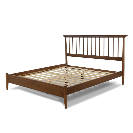 King Size Hardwood Mid Century Platform Bed Frame with Headboard in Walnut — Chic Home-Decor