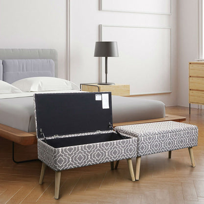 Mid-Century Style Ottoman Footrest Storage Bench in Grey and White