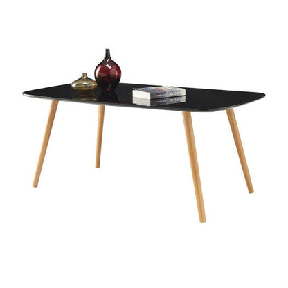 Modern Classic Mid-Century Style Black Top Coffee Table with Solid Wood Legs