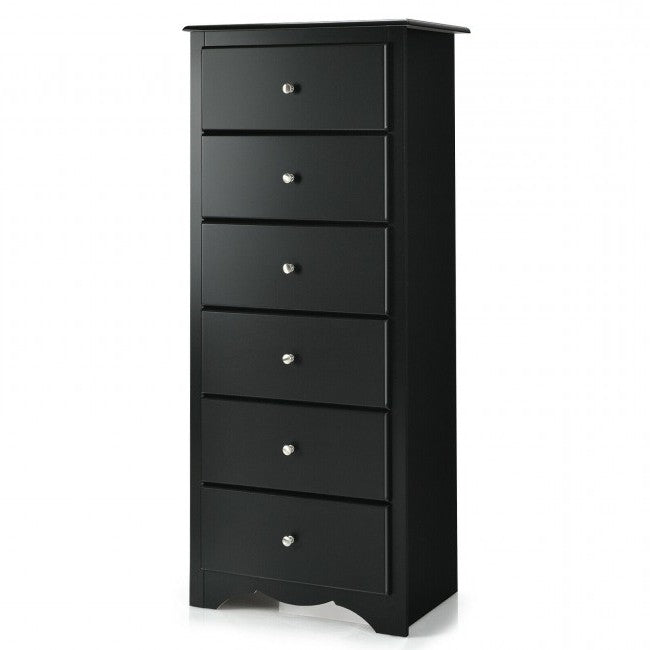 Modern Black 6 Drawer Tall Wood Dresser Chest — Chic Home-Decor