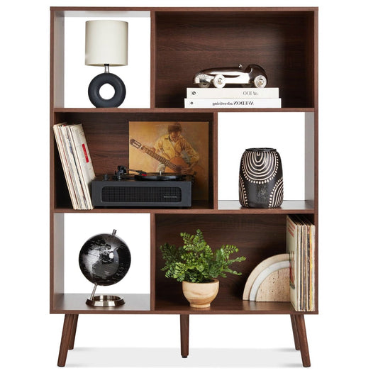 Mid Century Style Bookcase Storage Shelving Unit in Walnut Wood Finish — Chic Home-Decor