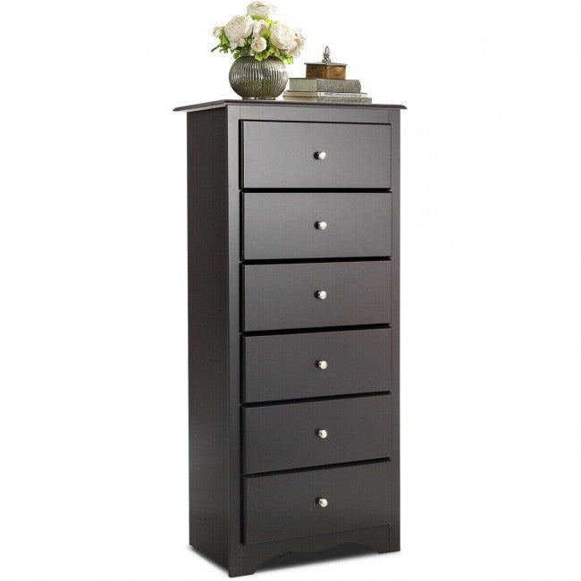 Modern Espresso 6 Drawer Tall Wood Dresser Chest — Chic Home-Decor