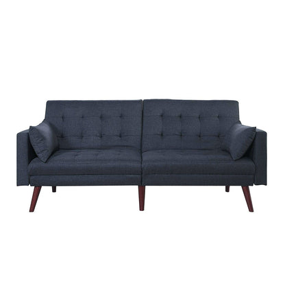 Modern Mid-Century Sleeper Sofa Bed in Dark Blue Black Linen