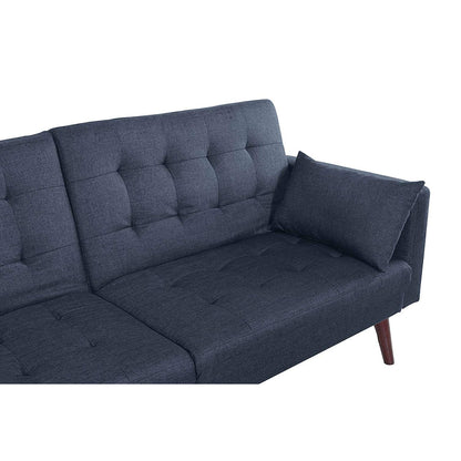 Modern Mid-Century Sleeper Sofa Bed in Dark Blue Black Linen