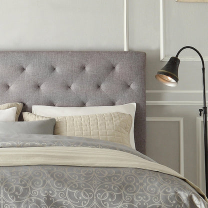 Queen size Button Tufted Grey Upholstered Platform Bed